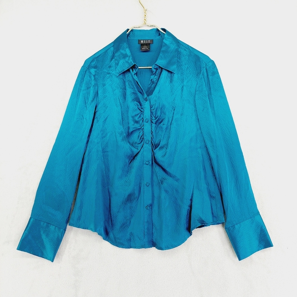 Pure Silk Ruffle Button Front Shirt Rich Teal